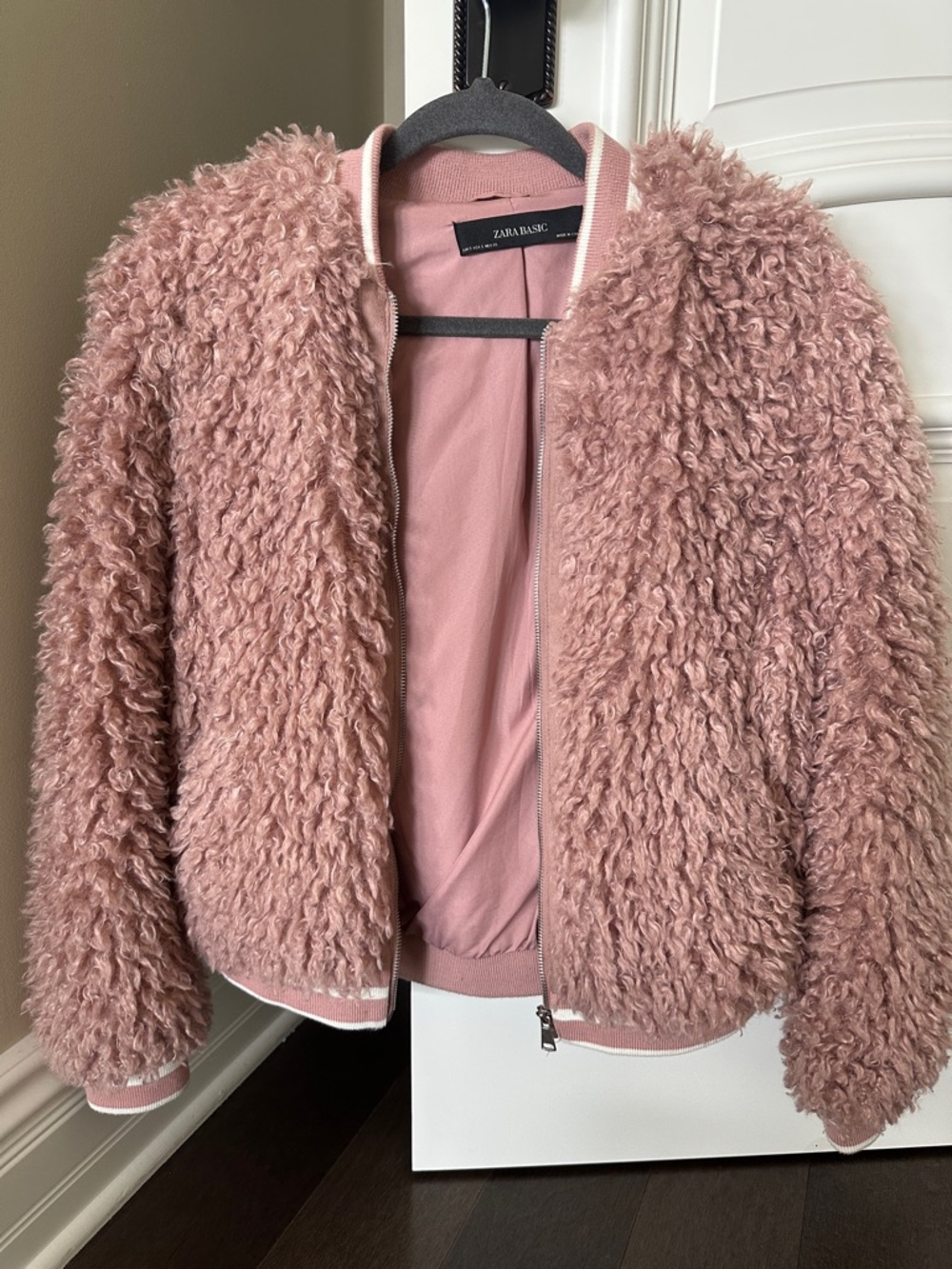 Zara Dusty Rose Faux Shearling Teddy Jacket